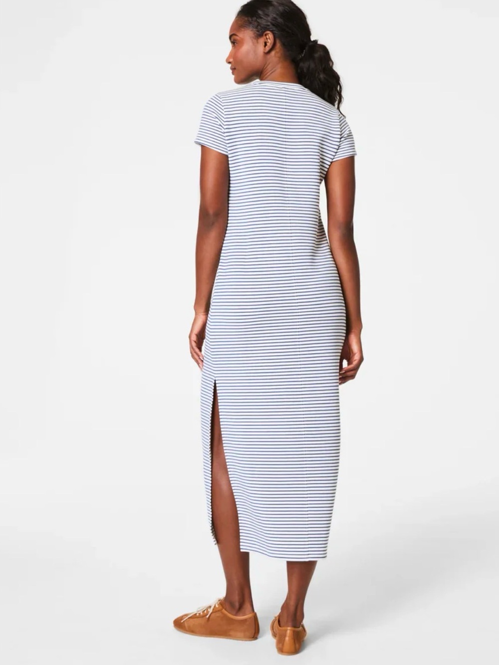 Spanx Striped Black and White Pocket T-Shirt Maxi Dress
